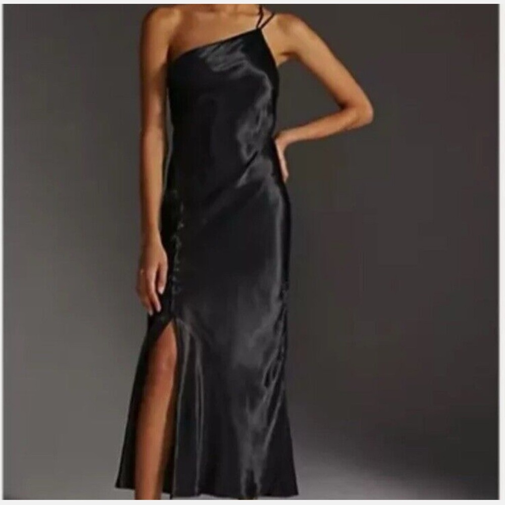 Black Asymmetrical One-Shoulder Slit Cocktail Dress